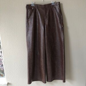 Agolde Dale High Rise Wide Leg Carpenter Faux Leather Trouser Size 29